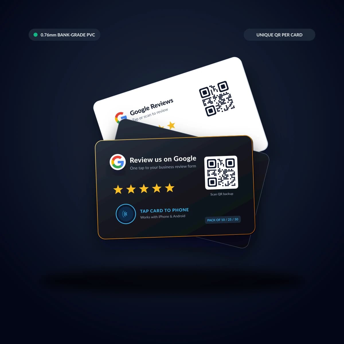 NFC PVC Google Review Cards Pack with Trackable QR